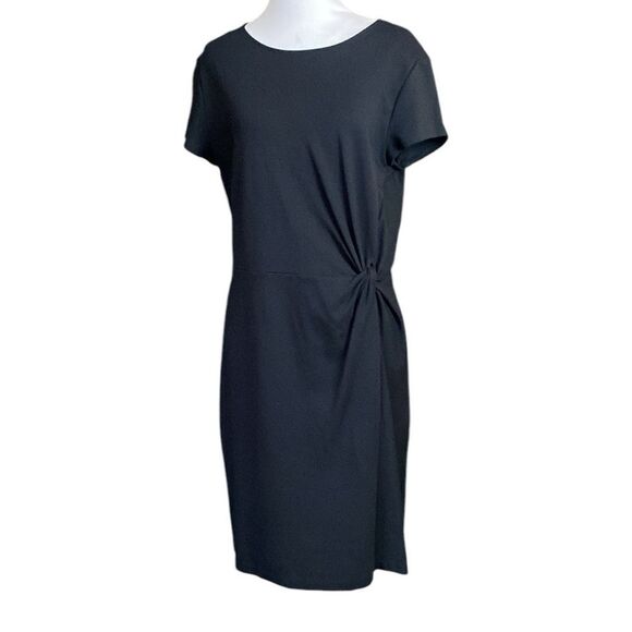 Express Short Sleeve Front Knot Dress Black Zip Back Classic Womens - Picture 1 of 11